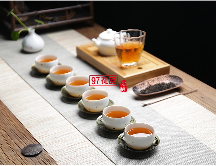 款茶杯陶瓷套裝 大潤(rùn)窯六個(gè)裝品茗杯純色金點(diǎn)杯