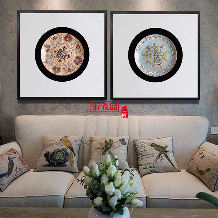 立體實物陶瓷盤軟裝樣板房有框掛畫