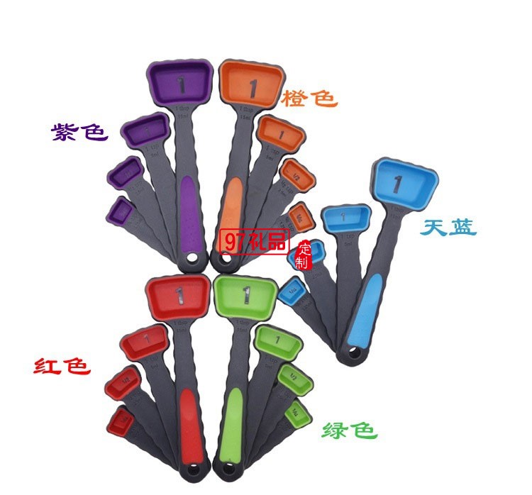 伸縮硅膠量杯量勺8件套帶刻度計調味勺彩色折疊量杯 可定制logo