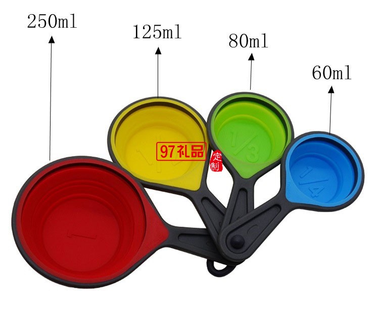 伸縮硅膠量杯量勺8件套帶刻度計調味勺彩色折疊量杯 可定制logo