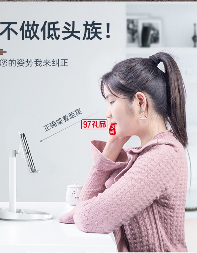 帶鏡子圓盤(pán)收納可升降調(diào)節(jié)桌面懶人伸縮通用平板手機(jī)支架