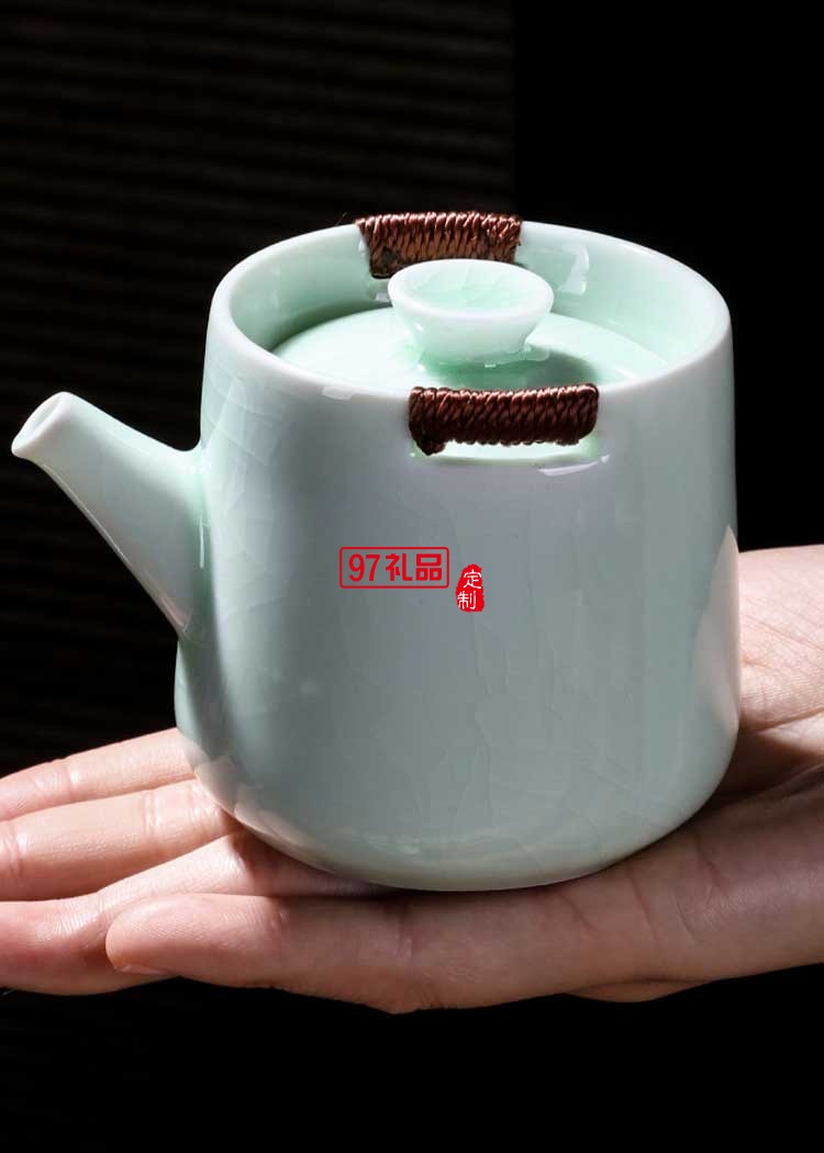 便攜哥窯茶具套裝 居家送禮泡茶八件套 金絲鐵線防燙手可定制LOGO