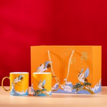 中秋禮品描金馬克杯對杯禮盒裝國潮風