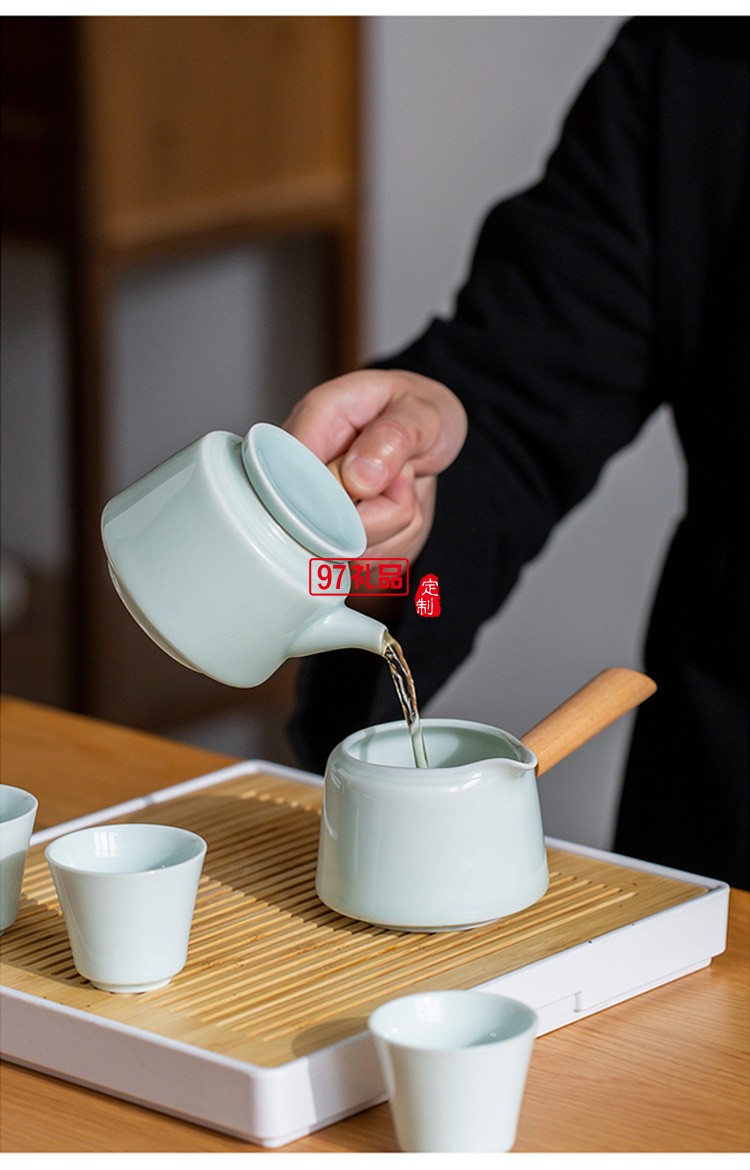 地產(chǎn)銀行禮品茶具套裝青瓷側(cè)把壺套裝保險商務伴手禮品LOGO