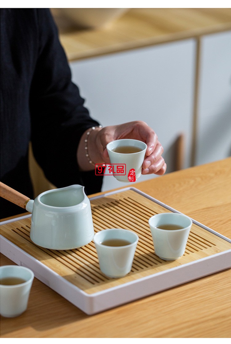 地產(chǎn)銀行禮品茶具套裝青瓷側(cè)把壺套裝保險商務伴手禮品LOGO