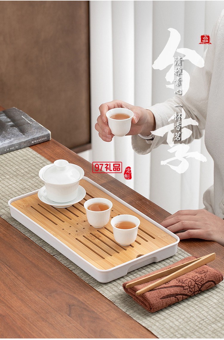 白瓷茶藝教學(xué)功夫茶具套裝家用便攜包旅行德化陶瓷蓋碗泡茶具