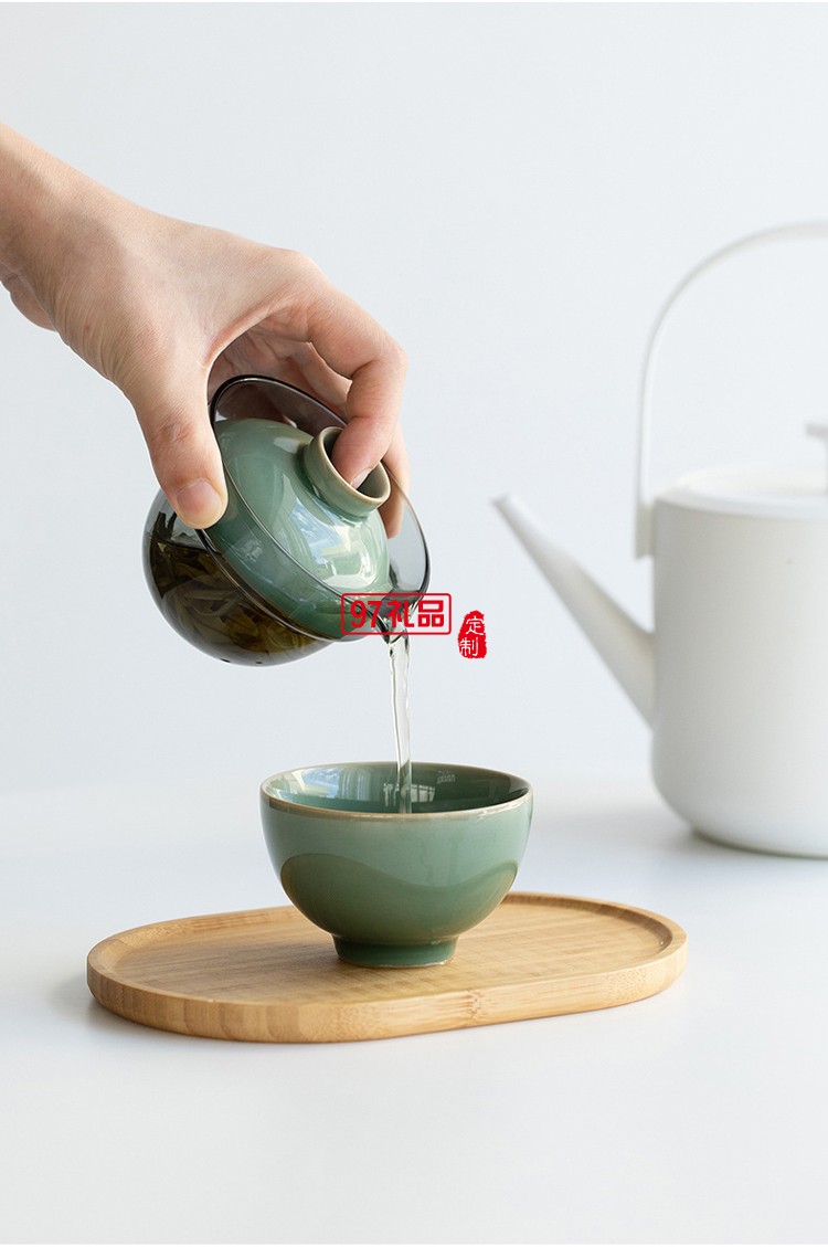 青瓷快客杯玻璃蓋碗一壺一杯旅行茶具套裝茶杯