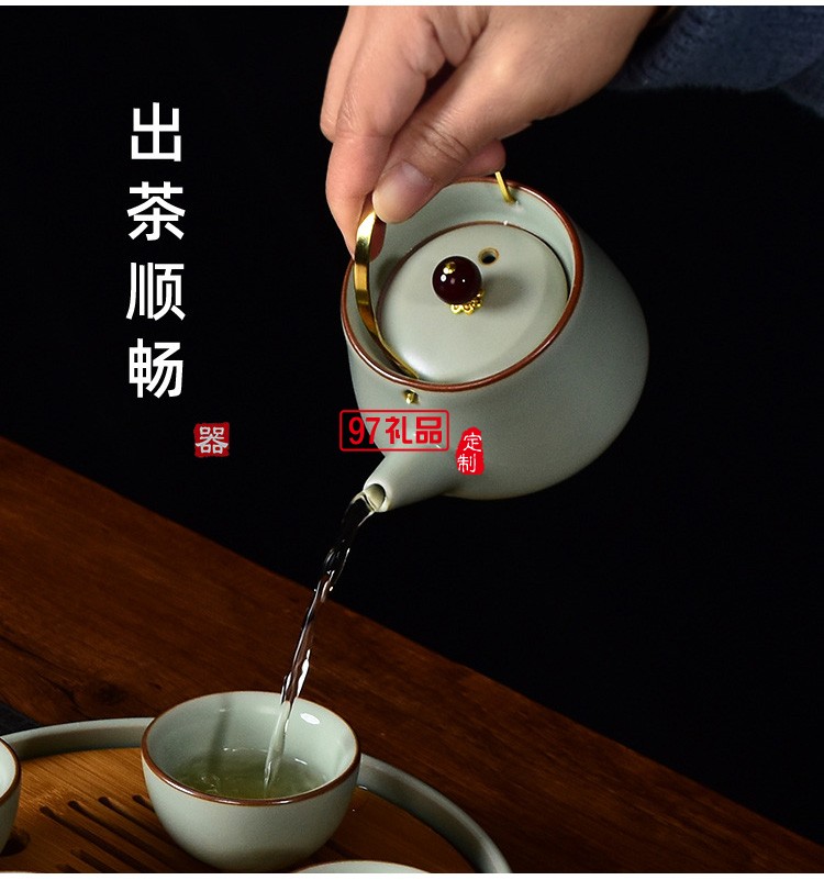  汝窯功夫茶具套裝家用提梁茶壺茶杯開(kāi)片仿古汝瓷干泡盤