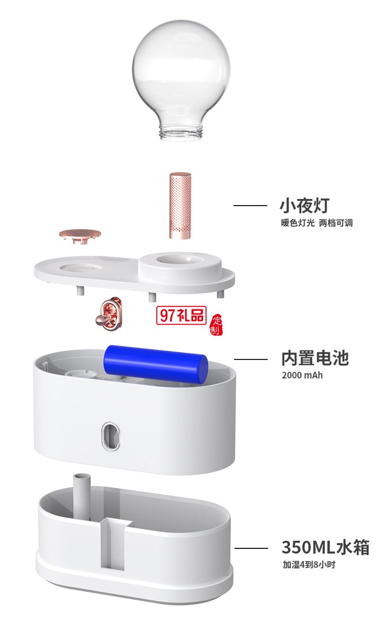 燈泡撥動(dòng)開關(guān)酒精噴霧TYPE-C接口帶夜燈加濕器