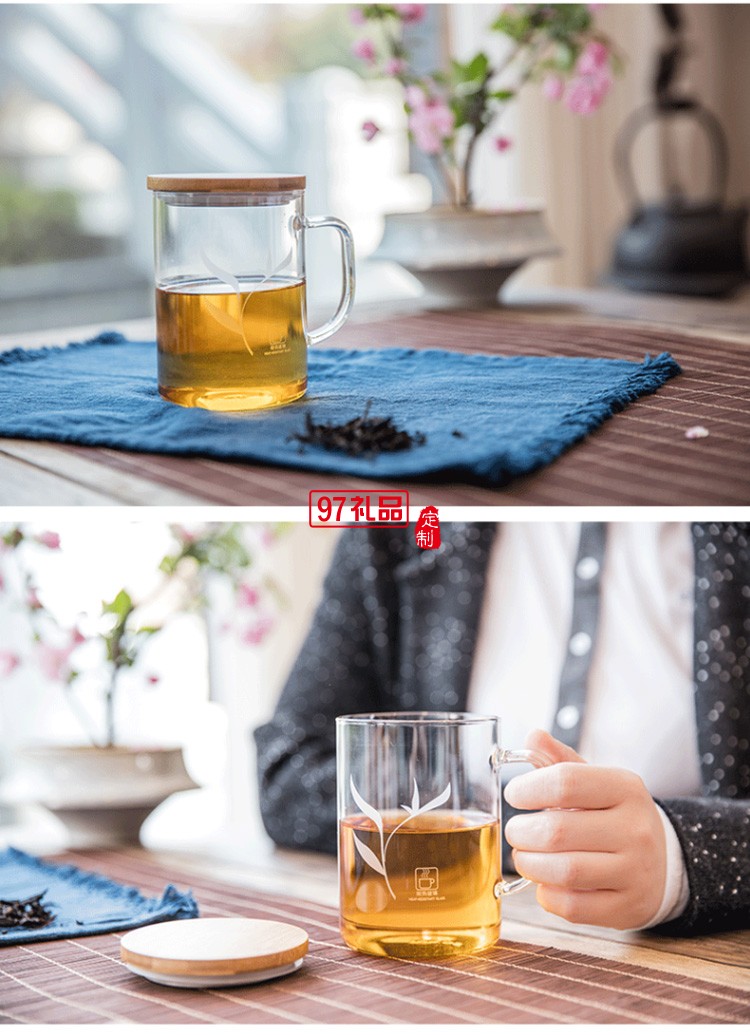 耐熱玻璃杯 男女水杯辦公室杯子透明杯子帶蓋玻璃杯禮品杯子定制