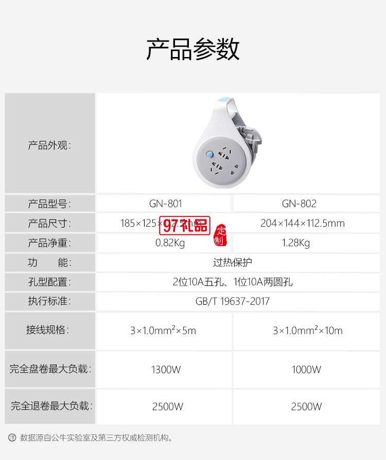 公牛接線盤卷盤插座插排10米總控工程專用GN-802定制公司廣告禮品