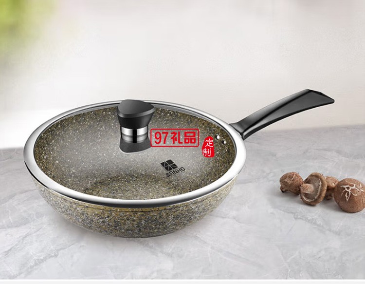 麥飯石不粘鍋多功能炒鍋30cm炒菜鍋LC30G2定制公司廣告禮品