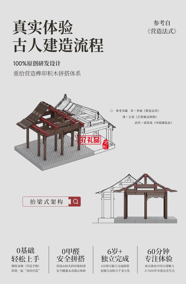 通用體系榫卯積木玩具中國風古建筑潮玩禮物拼裝模型diy 陋室銘